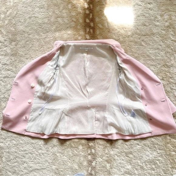 Veronica Beard Frayne Double-Breasted Crepe Low Shoulder Blazer Baby Pink Size 4